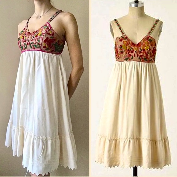 Anthropologie Dresses & Skirts - Anthro Zehavale Silk Blend Babydoll Floral Embroidered Beaded Sundress Dress